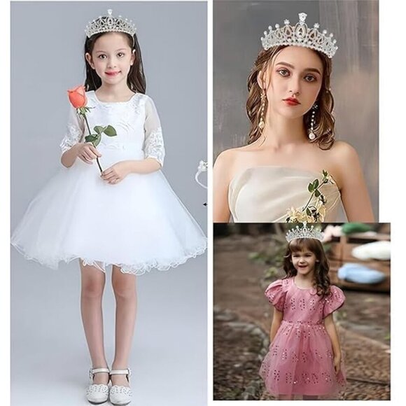 Women Girls Silver Rhinestone Tiara Crown Bridal Prom Wedding Party Accessory main image 7